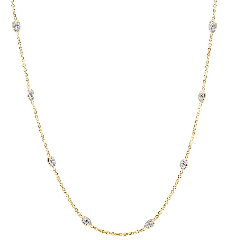 3 1/4Ct Oval Shape Diamonds By The Yard Necklace 14K Yellow Gold Lab Grown 18"