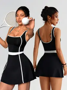 FLEXA Dewbera 1pc Women's Sports Dress With Lining, Color Blocking, Fitted, Suitable For Running, Fitness, Workout, Yoga