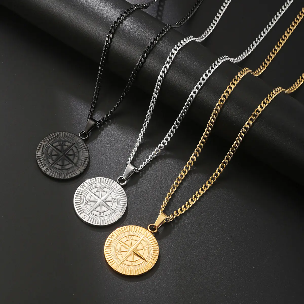 [Limited-Time Event] Unisex Punk-Style Compass Motif Metal Coating Coin Pendant Necklace, High-End Niche Design, Versatile Hip-Hop Chain, Ideal for Adults' Daily Casual Wear & Birthday Gifts