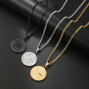 [Limited-Time Event] Punk-Style Coin Compass Pendant Necklace, High-End Niche Personality Design, Versatile Chain & Link Men's Hip-Hop Jewelry, Ideal for Birthday Gifts