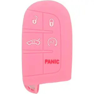 Silicone Cover Protector Case Holder Skin Jacket Compatible with Jeep Dodge Chrysler 5 Button Smart Remote Key Fob 4+1 BTN CV4750 Pink