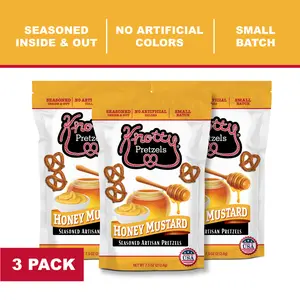 Honey Mustard 3pk  Knotty Pretzels - "The Official Pretzel of Beer" 7.5 Ounce Individual Seasoned Pretzel in Resealable Snack Bags - Honey Mustard (3 Pack)
