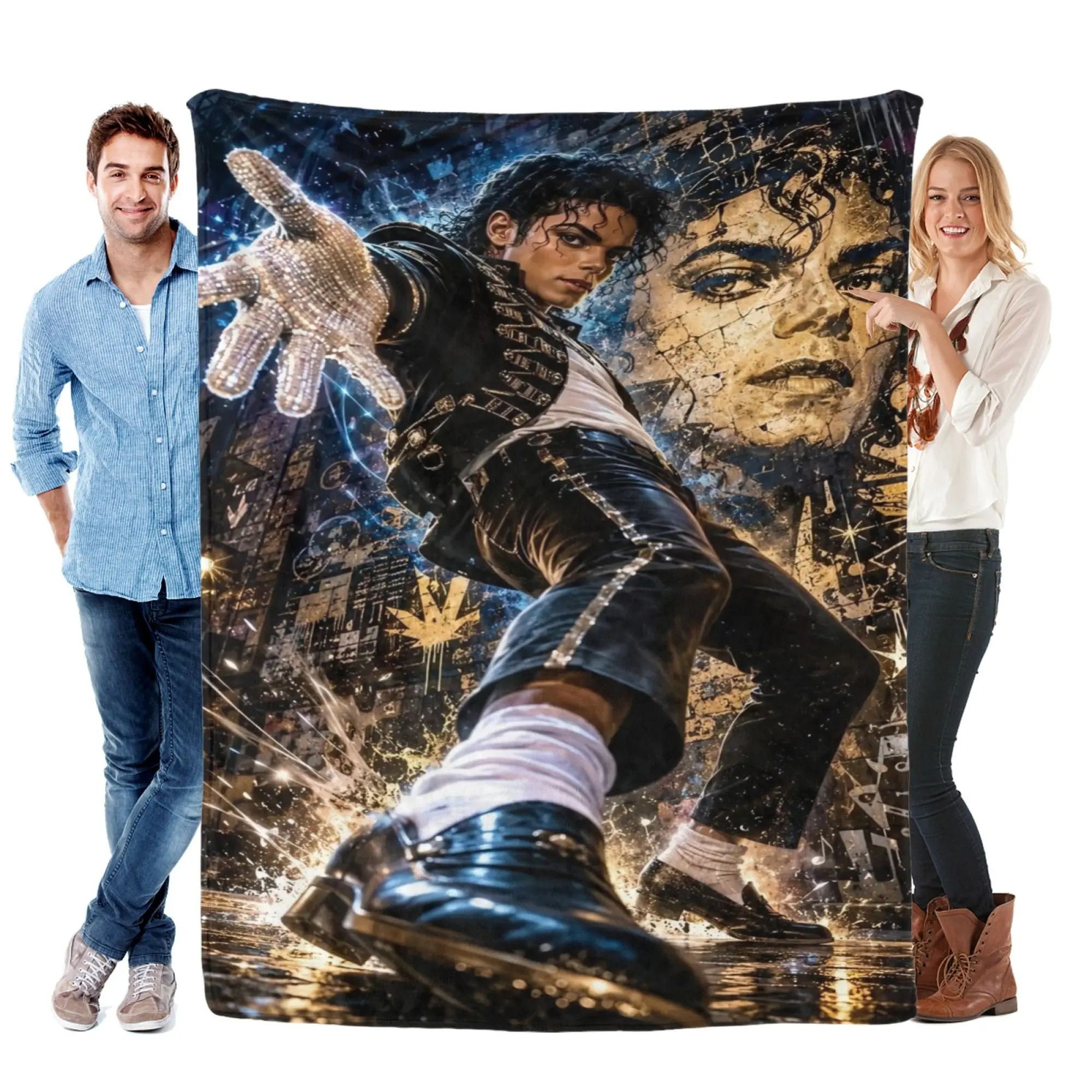 Michael Jackson Flannel Throw Blanket, King of Pop Retro Concert Stage Art Print, Ultra-Soft Cozy Warm Lightweight Blanket for Bed, Sofa & Couch, Music Legend Room Decor, Collectible Birthday Holiday Gift for Michael Jackson Fans
