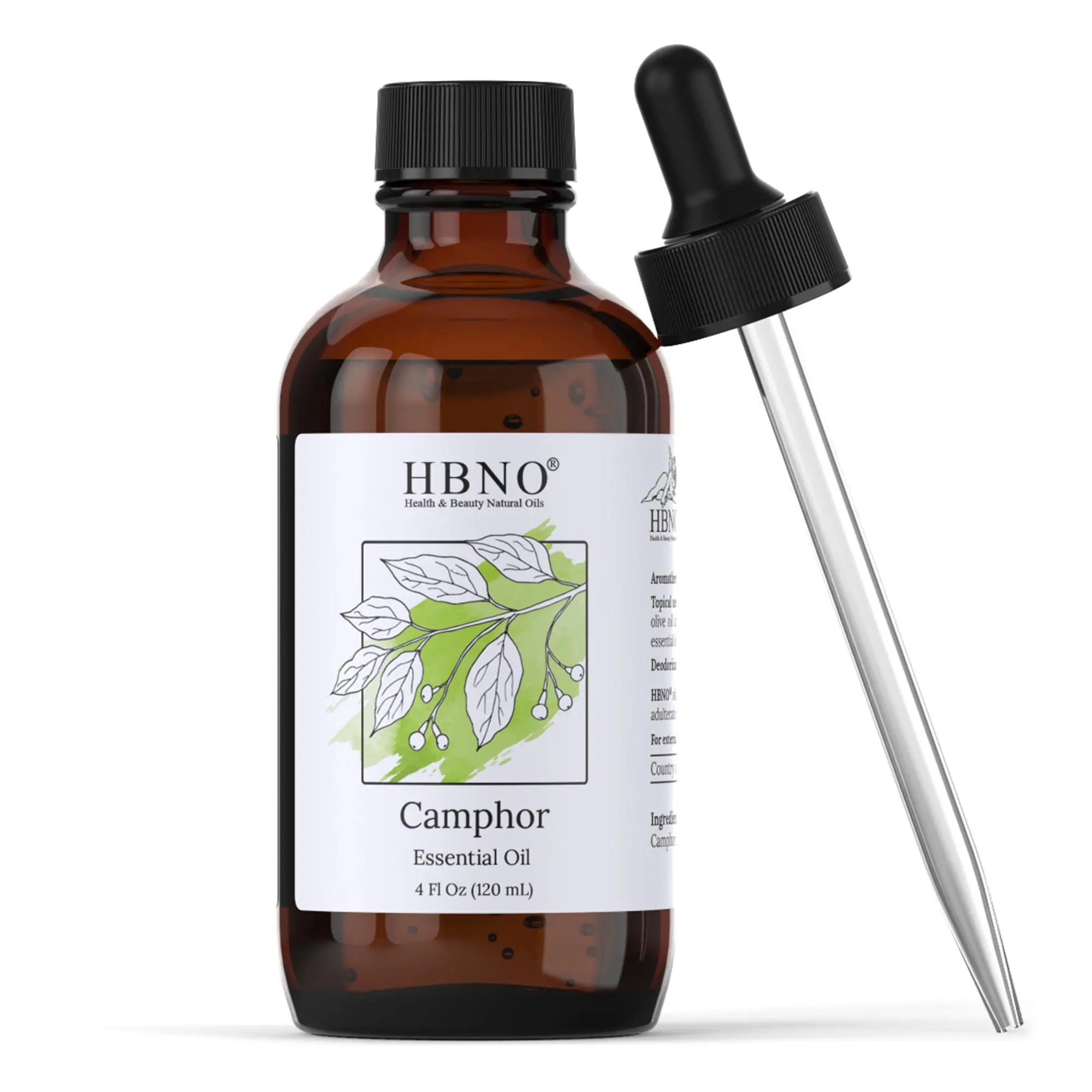 HBNO Camphor White Essential Oil - 4 fl oz (120 mL) - Invigorating Calming Revitalizing Versatile for Healthcare & Wellness