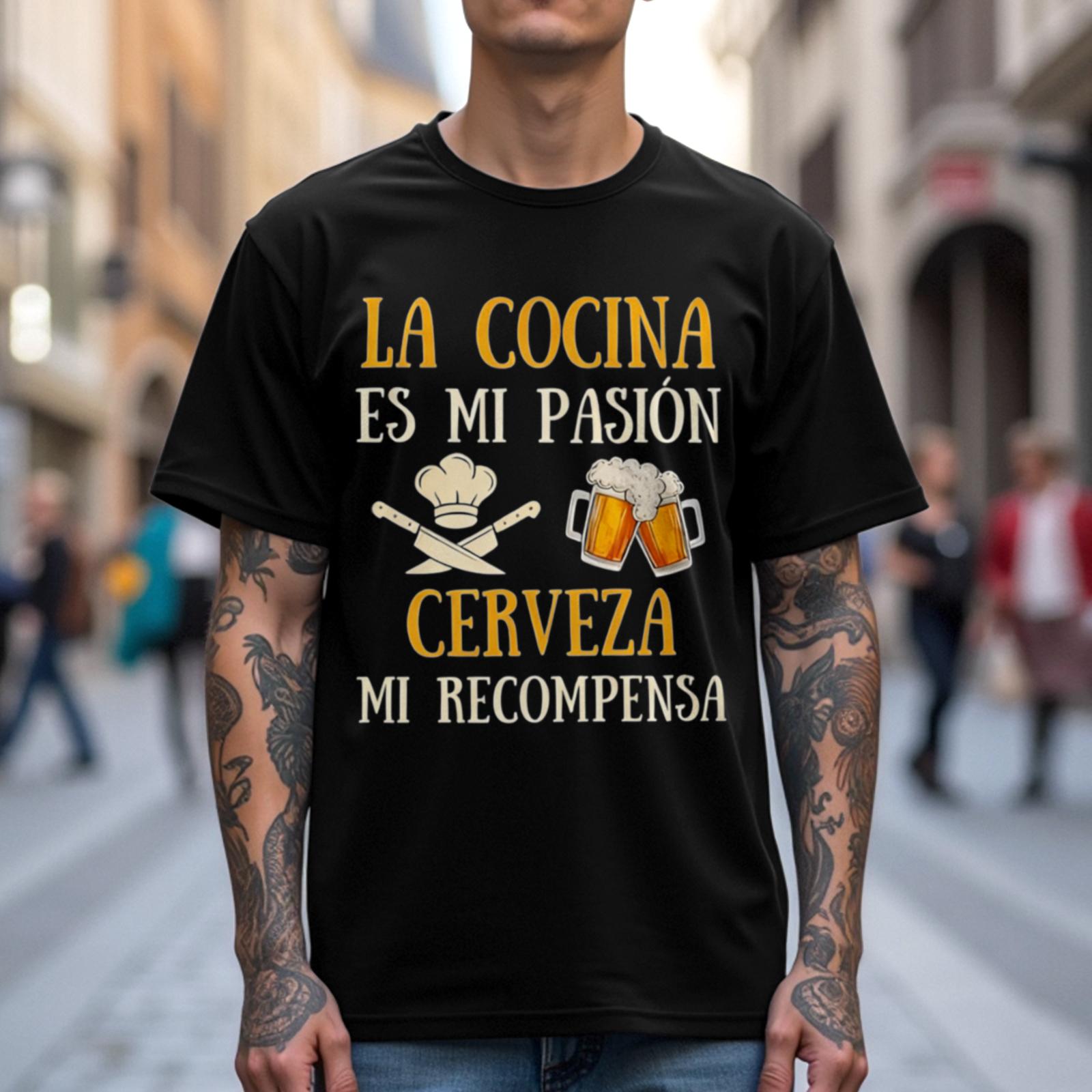 "La Cocina Es Mi Pasión Cerveza Mi Recompensa" Chef & Beer Graphic T-Shirt tee