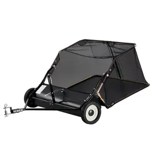 42 Inch Tow-Behind Lawn Sweeper, 12 Cu Ft Large Grass And Leaf Collector, Heavy-Duty Debris Pickup System With Dumping Rope, Adjustable Sweep Height For Debris And Grass, Easy Dump Tow-Behind Design