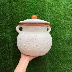 Clay Pot Relieve Blanco Boca Café 3.5 Litros Set 1 Piece. (Cielito Lindo).
