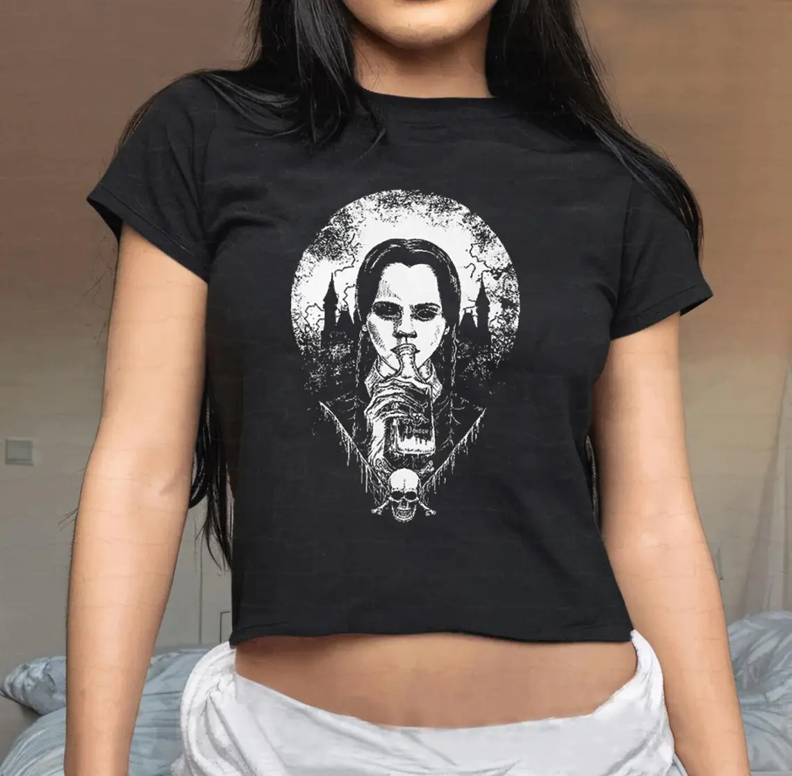 Wednesday Addams Gothic, The Addams Family Graphic Baby Tee for Women