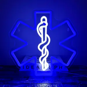 EMS Star of Life Neon Sign, USB Powered Emergency Services Wall Decor Dimmable LED Neon Light, for Medical Healthcare Hospital Medical Office Wall Decor Neon Light, Nurse Medical Gifts(12.9 * 12.9 In)