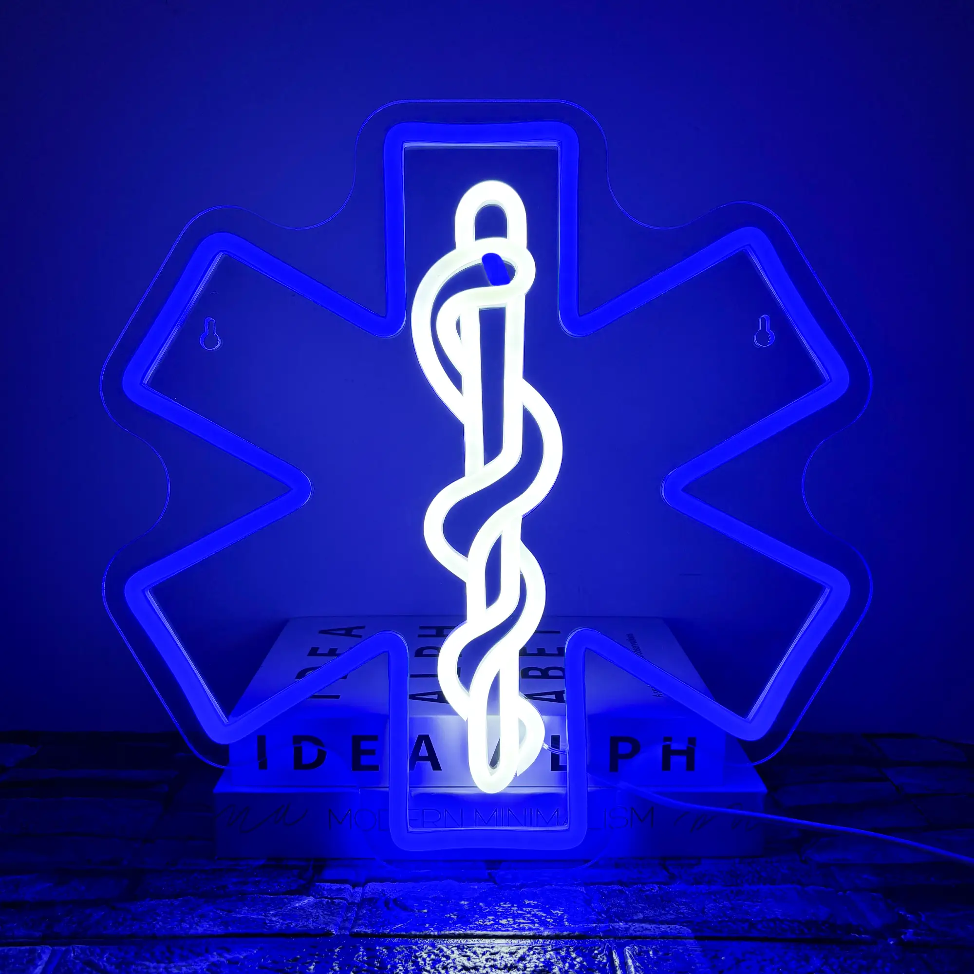 EMS Star of Life Neon Sign, USB Powered Emergency Services Wall Decor Dimmable LED Neon Light, for Medical Healthcare Hospital Medical Office Wall Dec