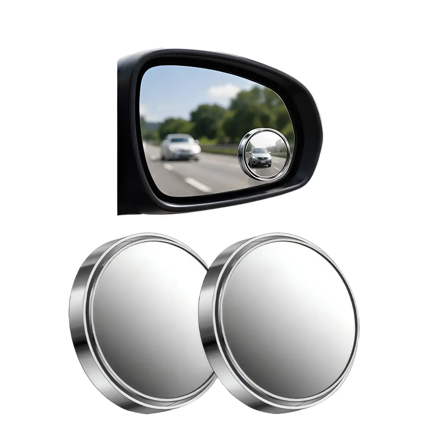 2 pcs Blind Spot Mirrors, 2" Round Glass Convex 360° Wide Angle Side Rear View Mirror for Cars SUV and Trucks, Silver, Pack of 2