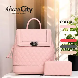 AboutCity Summer Vibe Large Size Backpack Set, Functional Vegan Leather Women Backpack with Adjustable Strap, Ideal for School, Trip, Birthday Gift
