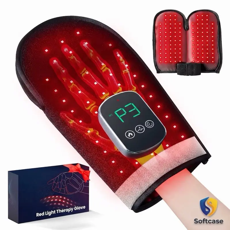 Red Light Therapy Hand Care Brace Softcase, Adjustable Modes, 660nm-850nm Wavelengths, 40hz-10hz Pulse Modes, Comfortable Fit for Daily Physiotherapy, Anti-Aging & Anti-Inflammation Support