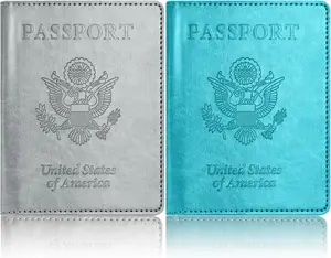 2-Piece Unisex Minimalist Travel Document Holder, Durable PU Leather Passport Wallet Cover Case, Slim Lightweight Luggage & Travel Essential Accessory
