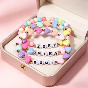 Heart Shaped Bead Bracelet, Small Fresh Pink Acrylic Bead Elastic KPOP Bracelet, Multi-Color Bracelet Accessories, Cute Stackable Friendship Bracelet