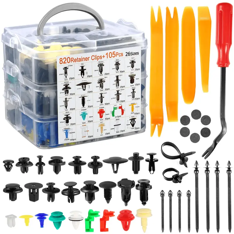 925pcs Car Bumper Retainer Clips Plastic Rivets Fasteners Rod Clip, 26 Most Popular Sizes Auto Push Pin Rivets Set Car Body plastic rivet
