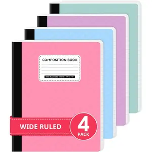 Composition Notebook Wide Ruled, 4 Pack Aesthetic Composition Book, 9-3/4" x 7-1/2", 160 Pages (80 Sheets), Perfect for School Office Supplies, Pastel Colors