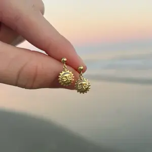 14k gold filled sunshine stud earrings, beach sun stud earrings, waterproof beach jewelry, everyday earring stack