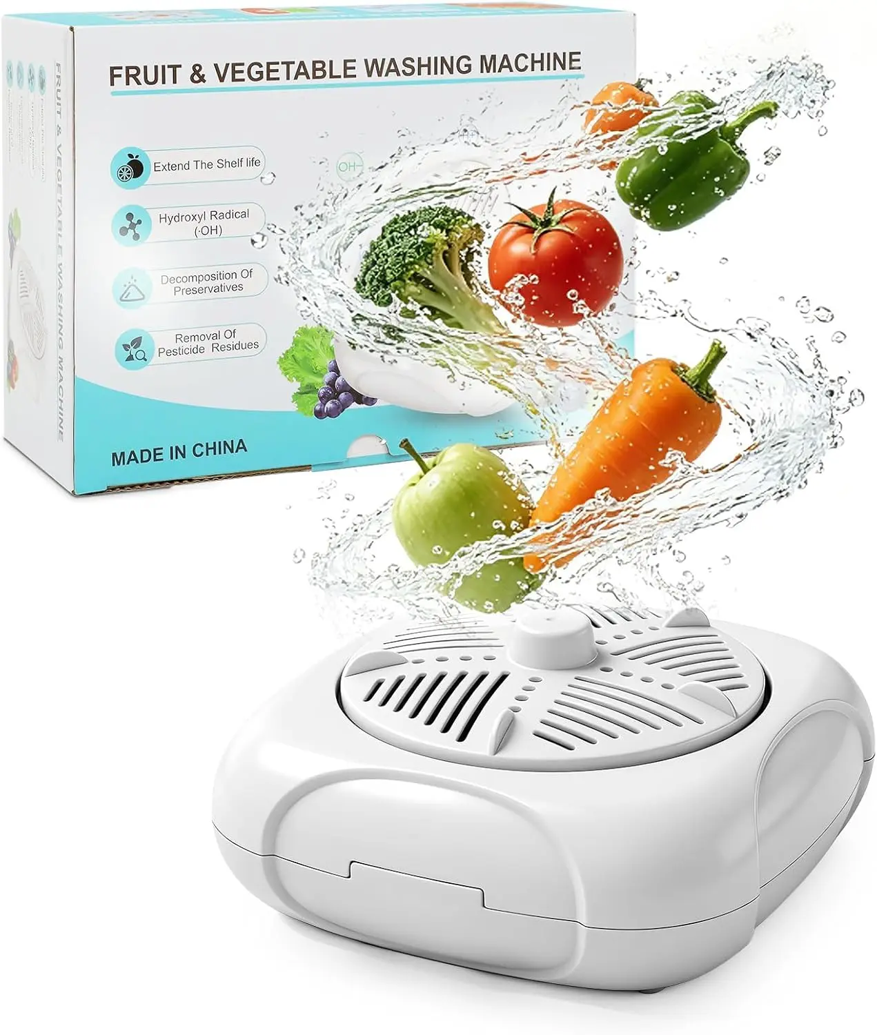 Fruit and Vegetable Washing Machine, Ultrasonic Fruit Veg Cleaner Device with OH-ion Tech, Produce Vegetable Cleaner and Fruit Washer, Plug-In Automatic Veggie Washer for Fruits, Rice, berry