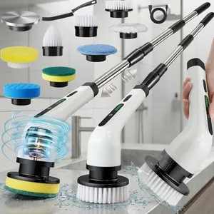 2026 New Electric Spin Scrubber Powerful Brush USB Rechargeable DualSpeed Detachable Telescopic Handle 8 Replaceable Brush Heads Gap Brush Bathroom Bathtub Shower Floors Cars Mother's Day Gift