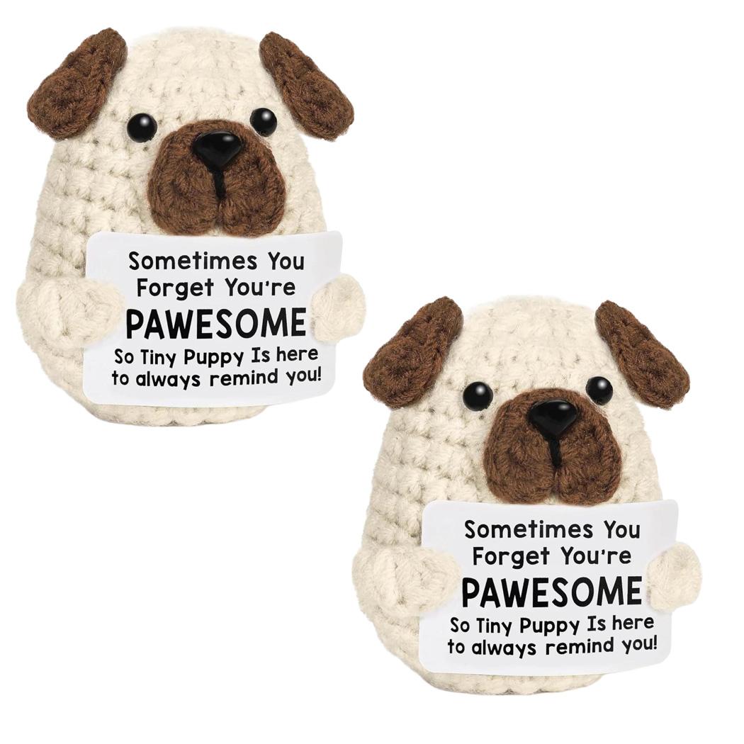 Mini Positive Crochet Dog,Funny Emotional Support Crochet Stuffed Gifts Cute Crochet Animals with Positive Messages Emotional Support Crochet Animals Handmade Crochet Puppy Inspirational Crochet Gift