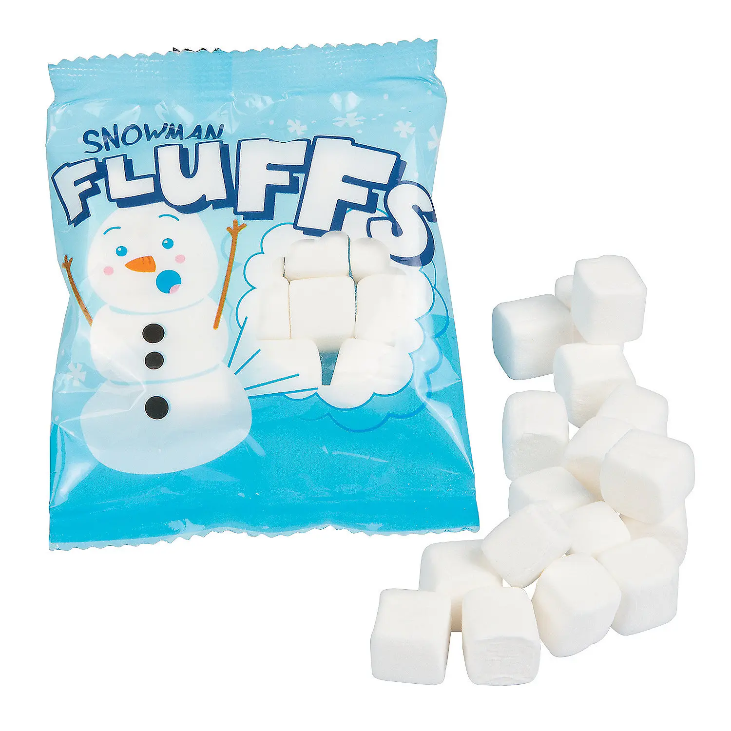 Snowman Fluffs Sweet Vanilla Marshmallow Snack Fun Packs - Christmas Stocking Stuffers, Themed Candies (14 pcs per pkg, 72 pkgs per unit)