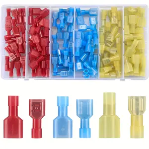 120pcs Nylon Copper Pre-Insulated Terminal Box Kit, Termination Type Female Male Spade Disconnect Connectors Terminals