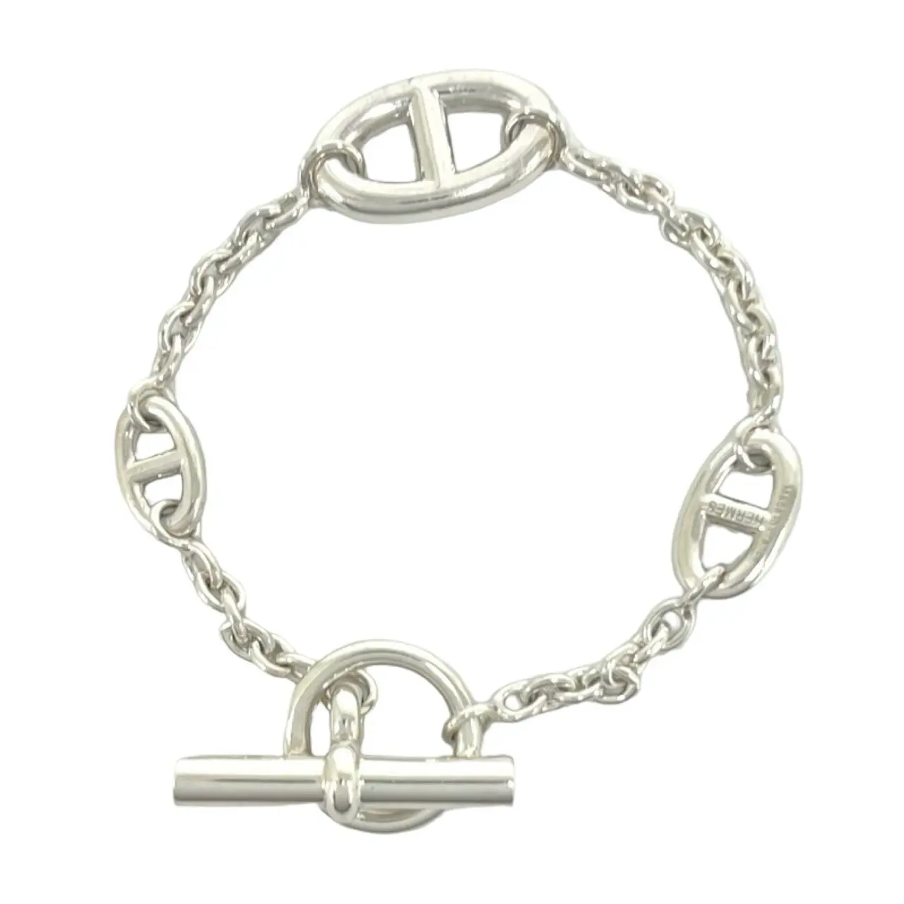 Pre-owned HERMÈS Sterling Silver 925 (Ag925) Small Leather Goods Hermes Farandole LG 925 Silver Bracelet