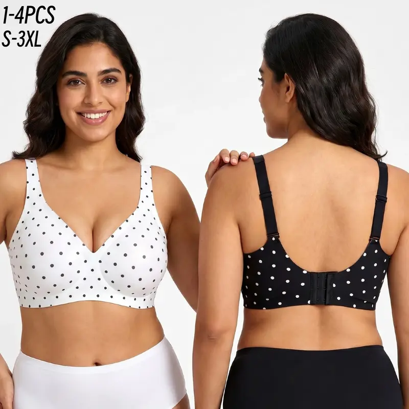 1/2/3/4/5/6 PCSWomen's Jelly Wireless Push-Up Bralettes , Seamless Deep V T-Shirt Bras, Comfortable Everyday Wear, S-4XL