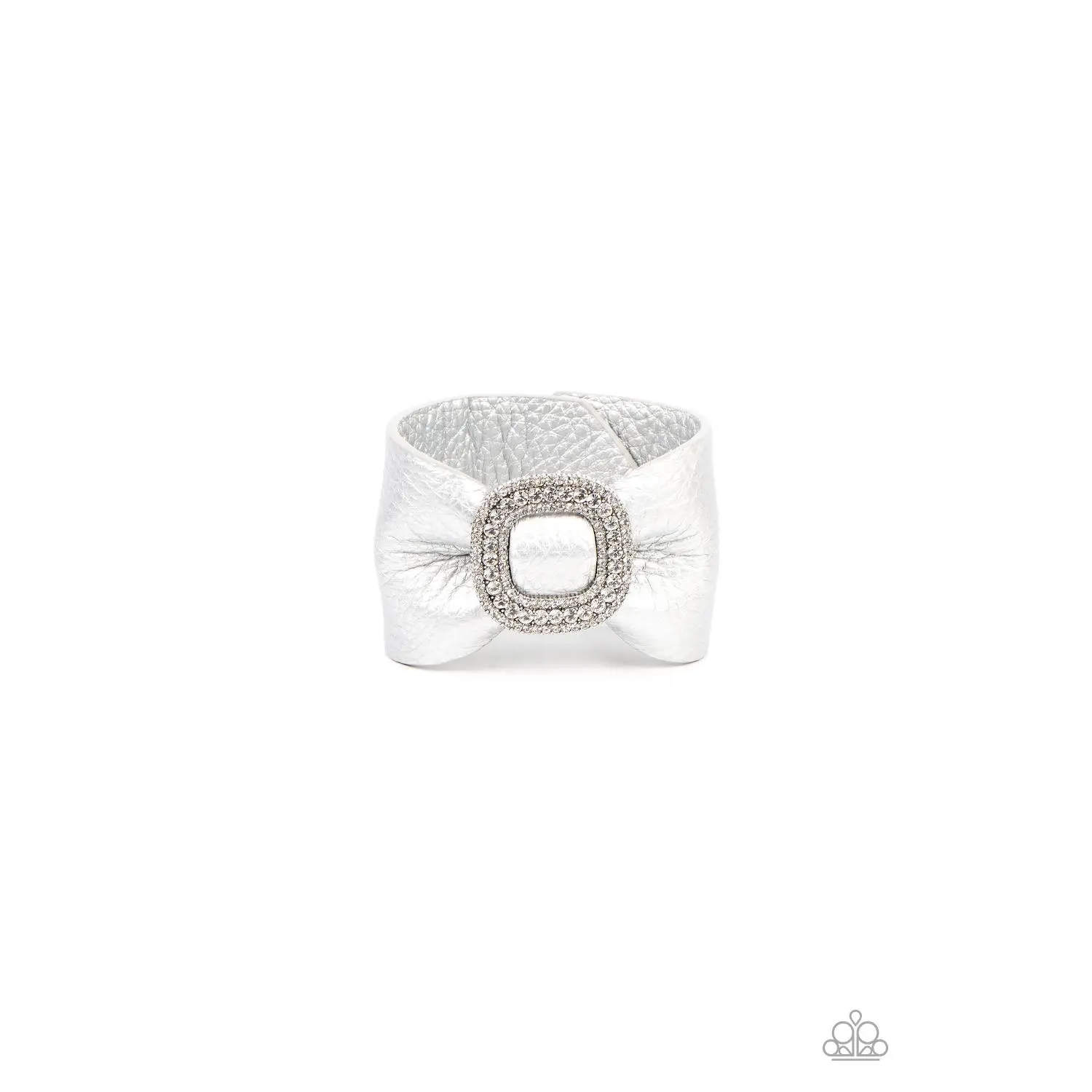 Lights, SELFIE, Action! - Silver Leather White Rhinestone Wrap Bracelet - Paparazzi