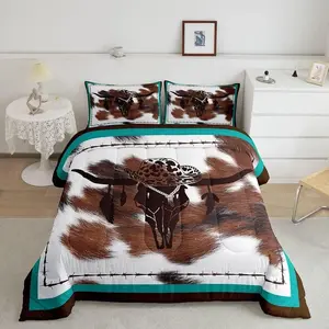 Cow Fur Luxury Bedding Set,Rustic Farmhouse Cowboy Skull Designer Comforter Set,Room Decor Wild Animal Comforter,Cow Fur Skin Microfiber Duvet Set