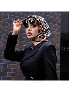 Cross-border European and American leopard print silk scarf 90cm imitation silk large square scarf women's satin square scarf headscarf Muslim headscarf