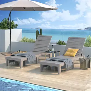 Unikito Weather-Resistant Outdoor Lounge Chair, Adjustable 5-Position Polypropylene Chaise Lounge for Poolside, Patio, Deck, 300 lb Capacity