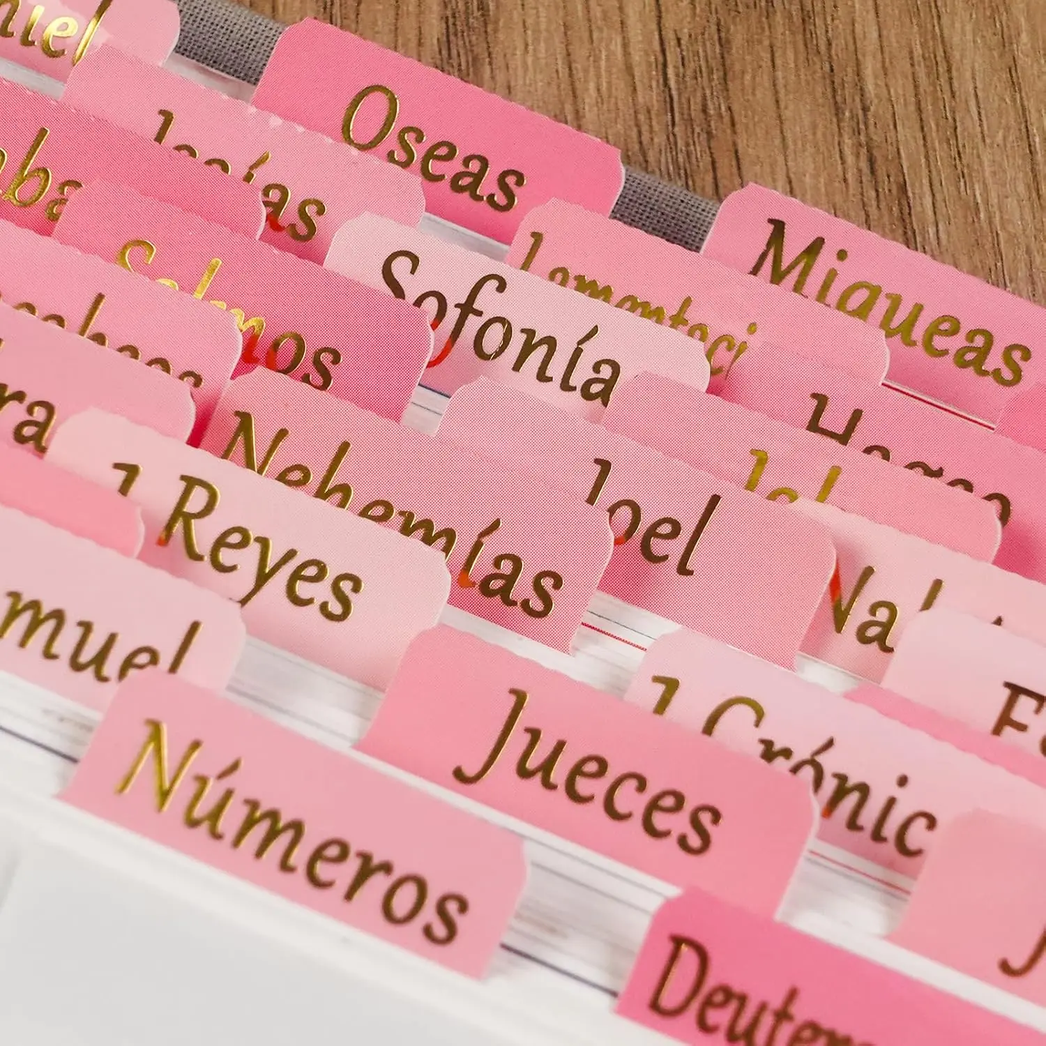 Women's Luxury Design Feminine Gold-Foiling Spanish Bible Index Tabs, 90 Tabs Durable Office Stationery Dividers, Elegant Reading Accessories for Bible Readers, Long-Term Use, Pink