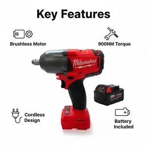 Milwaukee 900NM Cordless Electric Wrench, 18V Battery Large Torque Brushless Impact Wrench, Power Tool for Car Truck Repair & Home Renovation