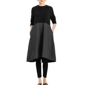 Mordenmiss Women's Long Sleeve Dress Smocked Empire Waist Casual A-Line Flowy Tunic Shirt Dresses with Pockets