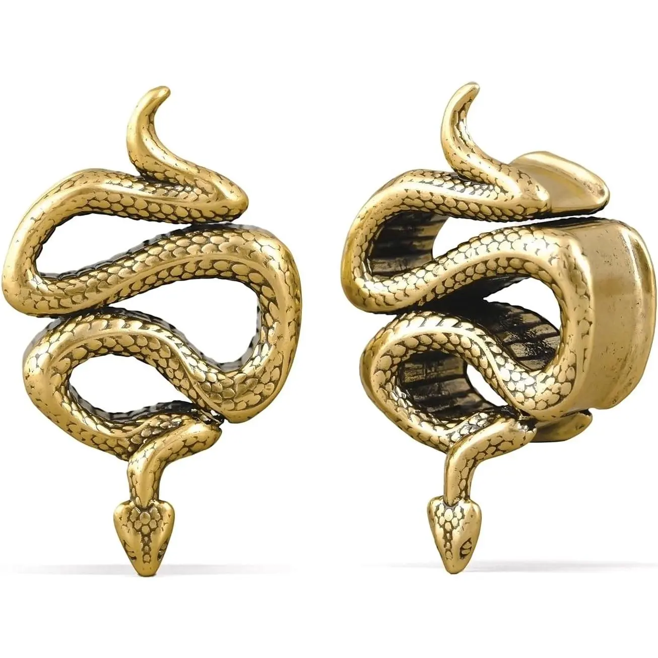 1 Pair Enigmatic Serpent Ear Tunnels - Occult Gothic Snake Saddle Gauges Double Flared Plugs for Women Men with Stretched Ears, Darkwear Halloween  0g-25mm