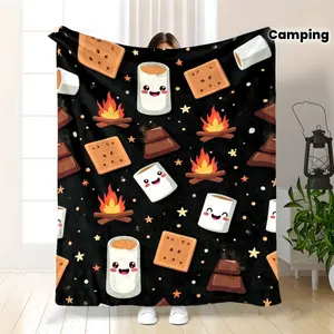 Bonfire and marshmallow flannel blanket,Soft and comfortable all-season blanket suitable for travel, bedrooms, camping, sofas, beds, and office decor.