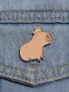 Cute Cartoon Capybara & Frog Pattern Design Brooch, Novelty Trendy Clothes Brooch, Chic All-match Clothes Accessories for Daily & Party Decor
