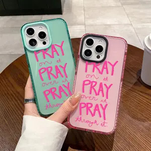 Phone Case for iPhone 16 Plus 15 Pro Max 14 13 12 11 Just Pray Pattern Non-Yellowing Shockproof Soft Silicone Fashion Transparent Cover