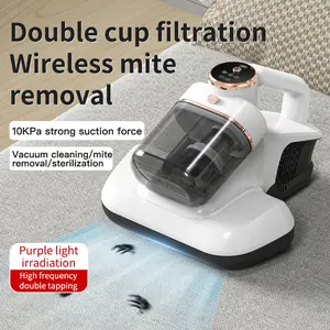 Dust Mite Vacuum Cleaner, Cordless Portable Handheld Design with UV Light Sterilization, Dual Dust Cup, LED Display, Type-C Rechargeable, 10kPa double-cup   ultrasonic technology dust  miteremover miteremover dust  mite  cleaner mite  vacuum suction port