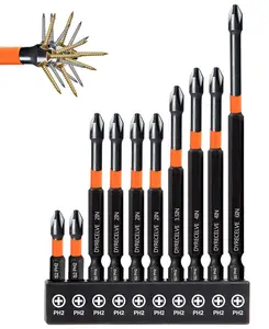 10-Pack Phillips Bits #2 Impact Magnetic, 1-Inch to 6-Inch Long Phillips Head Drill & Screwdriver Bits, PH2 Premium S2 Steel 1/4" Hex Shank for Impact Drivers, Professional & DIY Use