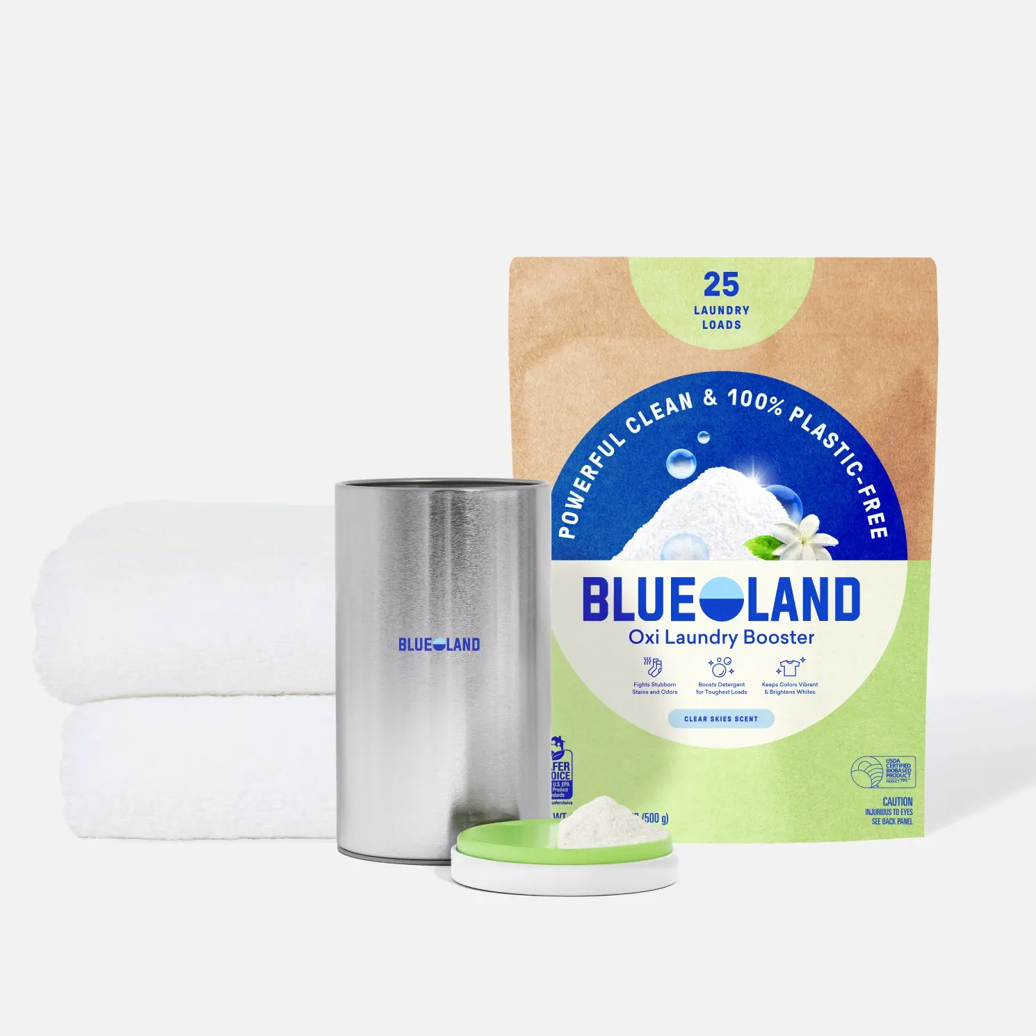 Blueland Oxi Laundry Booster, Eco-Friendly Mineral & Plant-Based Stain Remover, Color Boosting Oxi Cleaner + Storage Tin