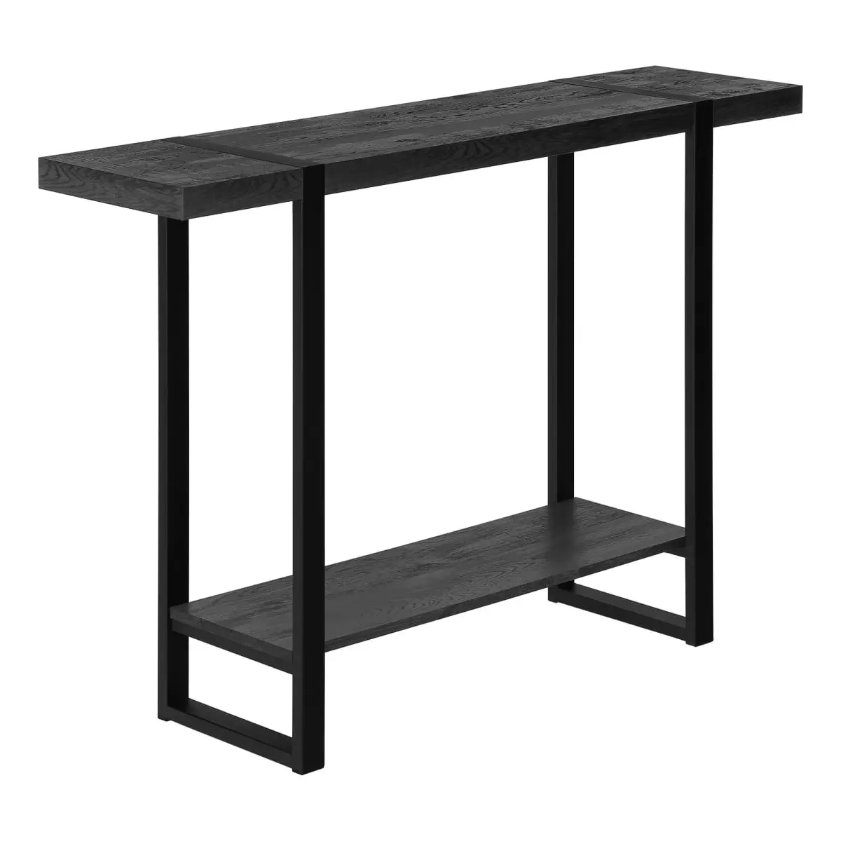 360 stand 47 In Metal Sled Console Table, Black Wood & Metal Distressed Rectangular Rustic Farmhouse Entryway Table with Reclaimed Look, Shelf for Shelf Storage, Modern Entryway Table