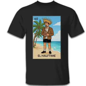 El Halftime OG T-Shirt – Funny Mexican Lotería Style Graphic Tee, Gildan Softstyle Unisex Shirt, Retro Beach Football Shirt, Gift for Him or Friends