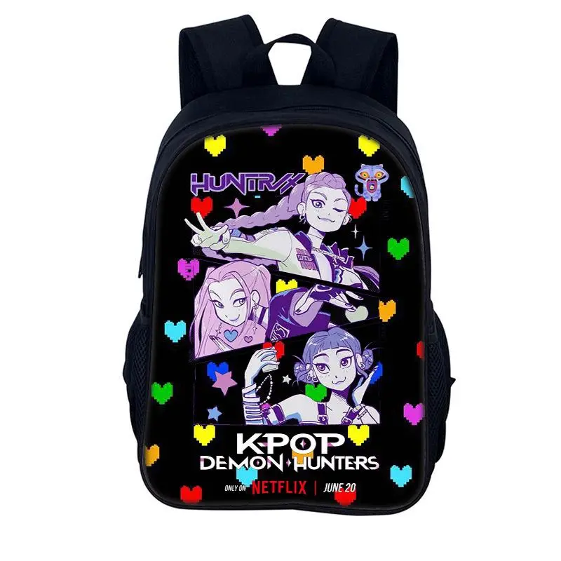 Girl Group Kpop Backpack Rainbow Pixel Heart Full Print School Bookbag, Large Capacity Lightweight Cartoon Anime Travel Rucksack for Students