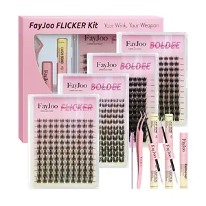 (Buy 1 Get 1 Refill Pack FREE) FayJoo Dense DIY Lash Clusters Kit - Soft Fluffy & Lush Long-Lasting Lashes with Glue Remover & Tweezer, Cosmetic for Beginners Easy At-Home Application - Eyelash Set Makeup