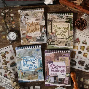 Vintage Style Decorative Stickers Book, 50 Sheets Classic Hand-Book Series, DIY Scrapbook Journal Photo Album School Craft Supplies Decorations