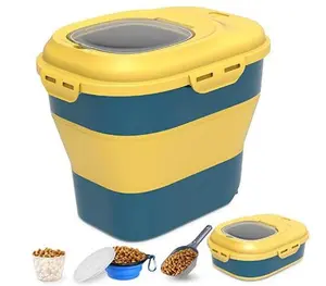 Collapsible Dog Food Storage Container, Dog Food Container 30 LB, Airtight Pet Food Storage Container with Folding Bowl, Measuring Cup, Scoop & Wheels, 50 Lb Kitchen Food Storage Bin for Dog Treats