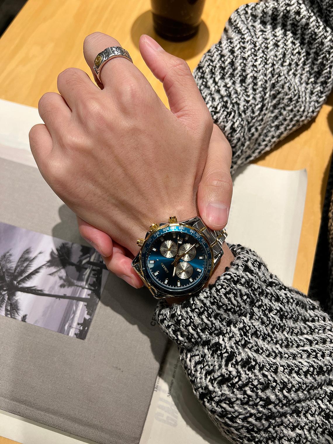 Swiss Luxury Men's Multifunctional Watch - Luminous Quartz Wristwatch with Premium Steel Band, Waterproof Business Style